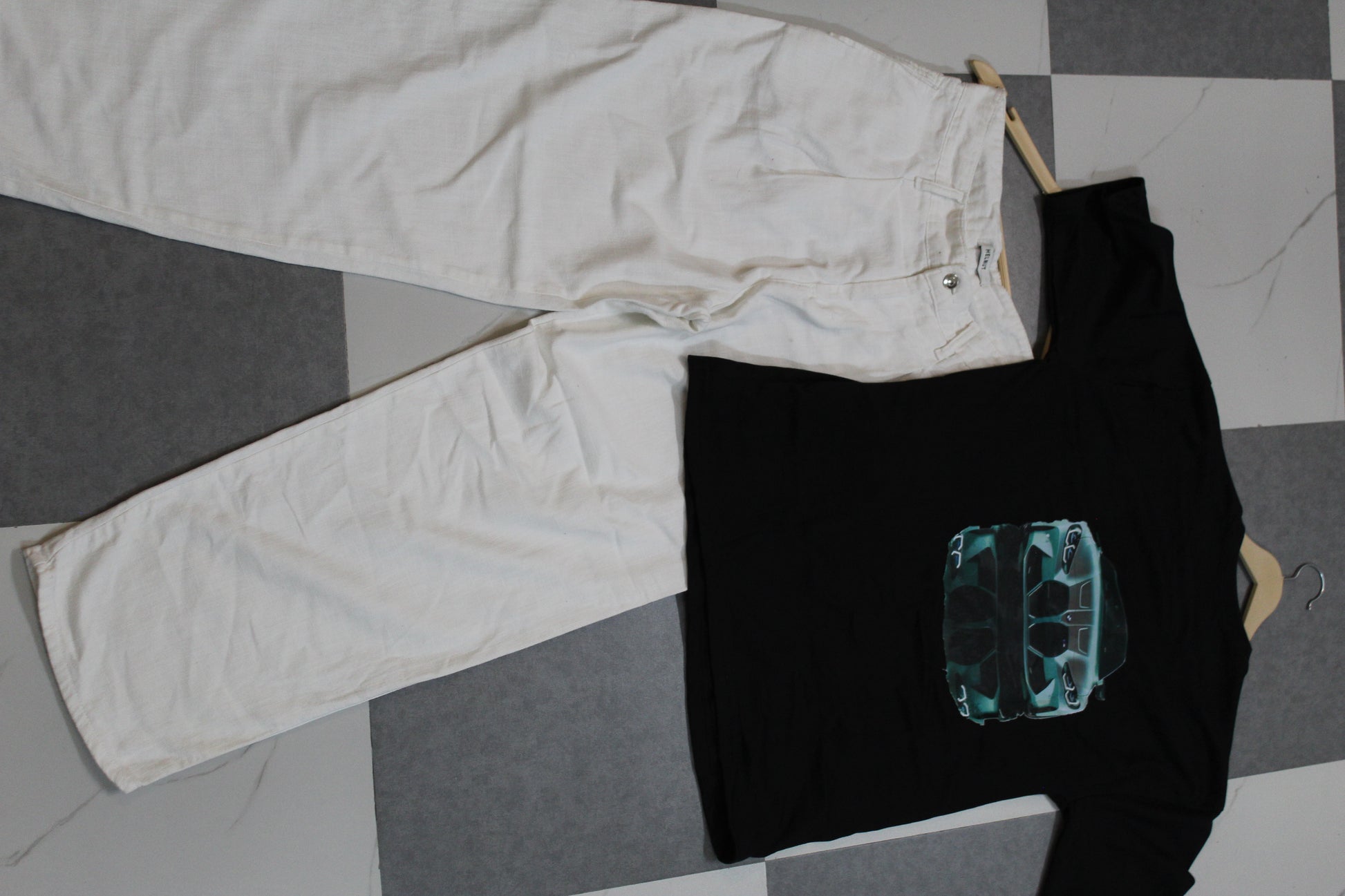 Tee and Pant Combo/ Black T-Shirt With White Trouser Pant