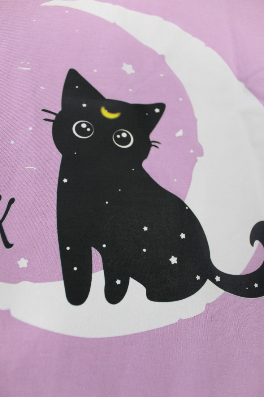 OVERSIZED T-SHIRT WITH MEOW LAVENDER COLOUR